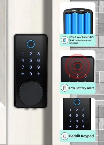 Miniatura 8 de Cerradura de puerta inteligente con mango 6 en 1 sin llave cerrojo de entrada, cerradura de puerta biométrica de huellas dactilares, código