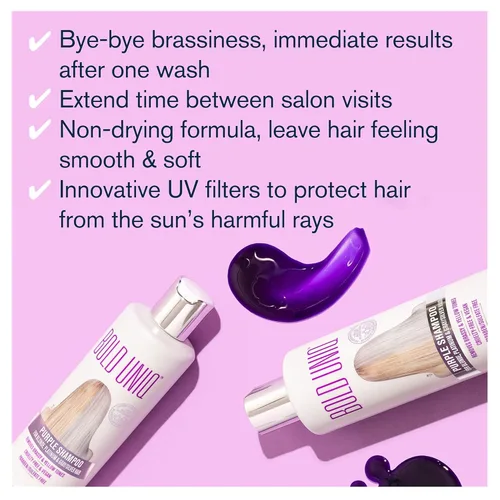 Miniatura 2 de Bold Uniq Champú morado – Elimina los tonos amarillos y acondiciona el cabello dañado – Para cabello rubio, plateado o gris – Sin parabenos ni