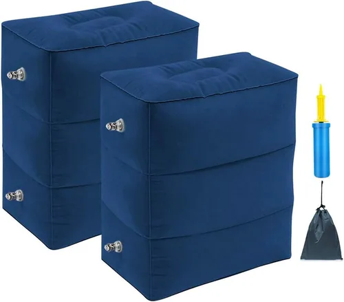 Miniatura 7 de ZIQIAN Almohada inflable de viaje con reposapiés, portátil, ajustable, de tres capas, para aviones, automóviles, hogar, trenes, oficina para Azul