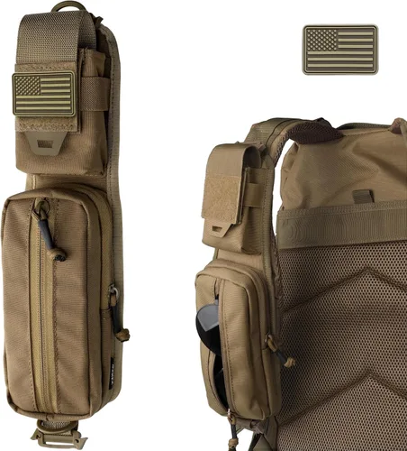 Miniatura 12 de WYNEX Bolsa de accesorios Molle de doble cremallera, bolsa de bolsillo para mochila, correa para el hombro, accesorio Molle, accesorios tácticos