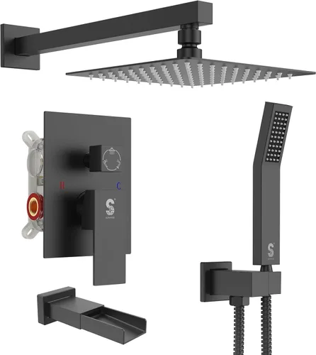 SR SUN RISE Juego de llave de ducha para bañera de 12 pulgadas, juego de llave de ducha de metal completo con boquilla de bañera, sistema de ducha
