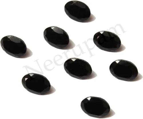 Miniatura 2 de Neerupam Collection 0.394x0.315 in tamaño natural indio negro ónix AA calidad facetado forma oval piedras preciosas sueltas