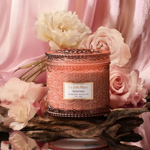Miniatura 3 de LA JOLIE MUSE Santal Rosé Vela - Azafrán, Rosa, Pachulí Vela de cera de soya grande de 12 oz de 2 mechas 60 horas de combustión limpia Vela
