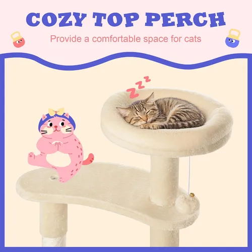Miniatura 3 de Allewie - Árbol para gatos de 55.5 pulgadas para gatitos de interior/Perchas de felpa suave/Torre para gatos de varios niveles/Postes de sisal