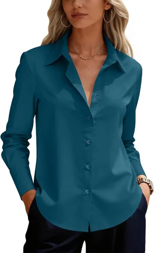 Miniatura 32 de siliteelon Camisas de vestir con botones para mujer, camisas de vestir de manga larga para mujer, camisas de trabajo de algodón de ajuste regular