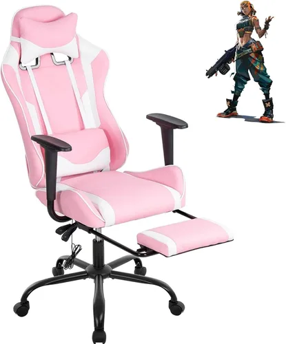 Miniatura 11 de Silla ergonómica para juegos de PC, silla de oficina de carreras, silla de videojuegos, función de masaje, soporte lumbar con reposabrazos Blanco