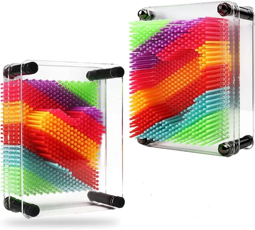 Juguete de arte de pines 3D – Tablero de arte único de plástico arcoíris para niños, 3.7 x 5 pulgadas, 3D Pin Impresión, aguja de escultura,