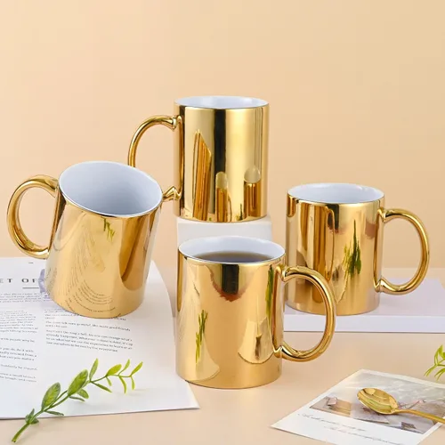 Miniatura 7 de BYCNZB Juego de 4 tazas de café de cerámica doradas para café, té, cacao (12 onzas)