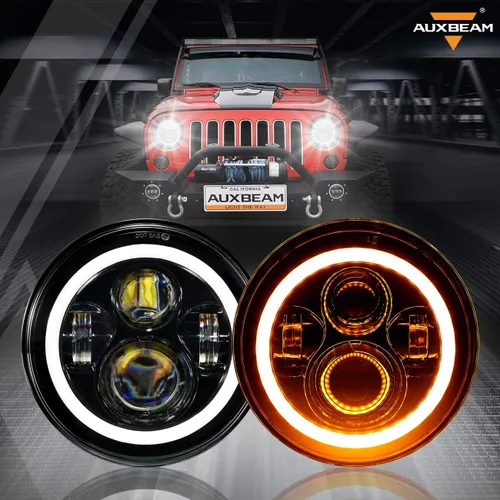 Auxbeam Faros delanteros LED de 7 pulgadas aprobados por DOT para Jeep Wrangler JK JKU Unlimited TJ LJ CJ 1997-2018, faros delanteros redondos de 7