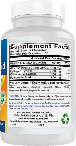 Miniatura 6 de Best Naturals Ácido hialurónico 100 mg 60 cápsulas - Apoya las articulaciones saludables y la piel juvenil