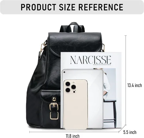Miniatura 4 de Chillo - Mochila grande de cuero vegano para mujer, diseño multiusos, con cordón, Negro -, Mochilas de mochila