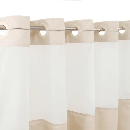 Miniatura 9 de Ga-Geetopia Cortina de ducha de lino sin gancho con forro a presión, cortina de ducha beige de estilo de lujo de hotel con ventana superior