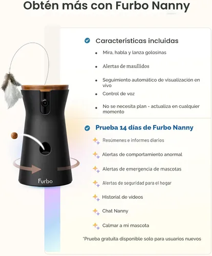 Miniatura 2 de Furbo 360° Cámara para Gatos: Cámara de Seguridad para Mascotas con Alertas de Miauidos, Vista Rotatoria, Lanzamiento de Golosinas con Aplicación