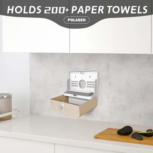Miniatura 3 de Dispensador de toallas de papel multipliegue para montaje en pared, plástico dorado, gran capacidad, almacenamiento de 250 grados, compatible