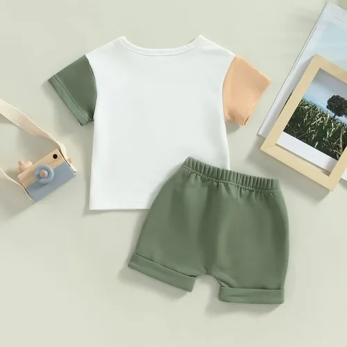 Miniatura 3 de Ynibbim Conjunto de 2 piezas de ropa de verano para niños pequeños con estampado de letras y pantalones cortos elásticos