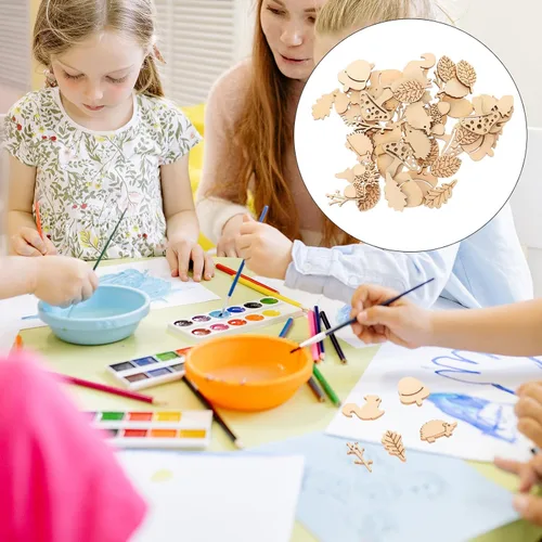 Miniatura 5 de NUOBESTY 50 piezas de recortes de madera de animales y plantas de 1.18 pulgadas sin terminar para manualidades adornos y decoraciones de fiesta