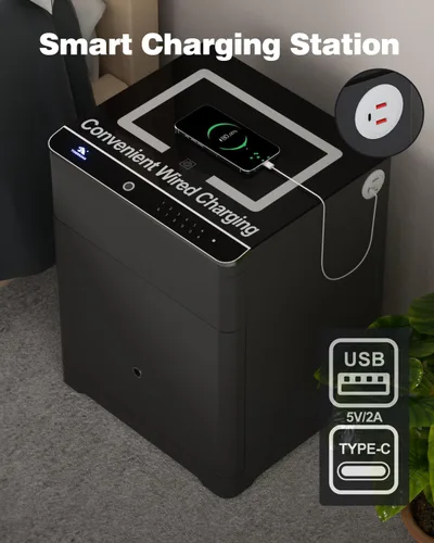 Miniatura 4 de TIGERKING Caja fuerte biométrica 3 en 1, caja fuerte inteligente para el hogar con estación de carga, cajón de armas, iluminación ajustable segura