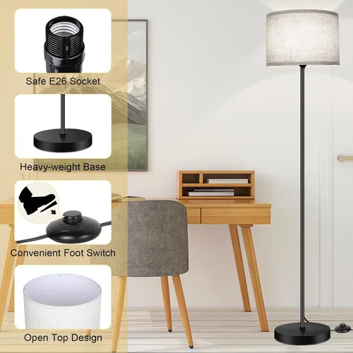 Miniatura 6 de TOBUSA Lámpara de pie para sala de estar y dormitorio con bombilla LED 3CCT, lámpara de pie moderna, pantalla de tambor, 65 pulgadas de alto
