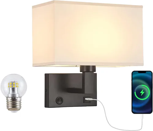 Miniatura 10 de Apliques de pared con cableado moderno para dormitorio con puerto USB y lámpara de lectura, lámparas de pared de noche para hotel, sala de estar
