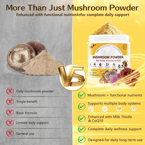 Miniatura 6 de VUN Turkey Tail Mushroom for Dogs, Mushroom Powder for Dogs & Cats Lipoma for Immune,Heart,Liver,Antioxidant Daily Wellness Supplement with Reishi &