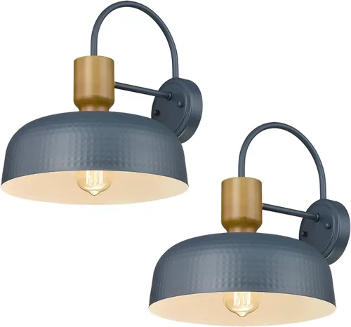 Darkaway Lámparas de pared modernas de granero, apliques con pantalla de metal martillado, iluminación azul para luces de porche de patio interior