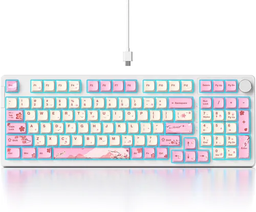 Miniatura 9 de Fogruaden Teclado mecánico cremoso con cable con teclado numérico, teclado RGB intercambiable en caliente para juegos con perilla, diseño completo