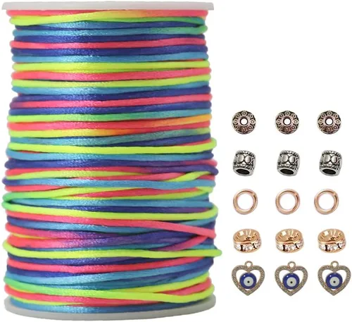 Miniatura 15 de Cordón de satén melocotón de 0.098 in, cuerda de nailon de 300 pies, cordón de seda de raso satinado para hacer joyas, pulseras trenzadas, collares