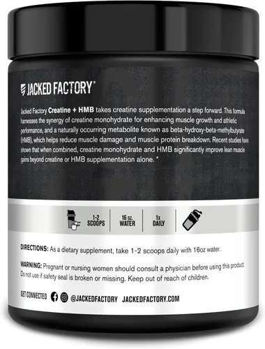Miniatura 7 de Jacked Factory Suplemento en polvo de creatina HMB con monohidrato de creatina y HMB para hombres y mujeres para el crecimiento muscular, mayor