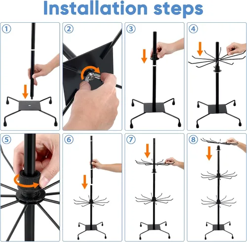 Miniatura 4 de DOITOOL Soporte de exhibición giratorio para sombreros, organizador de almacenamiento de sombreros de metal de 3 niveles para sombreros, accesorios