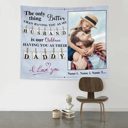 Miniatura 4 de Tiirreez Regalos para el día del padre, tapiz personalizado con texto fotográfico, regalos para papá de hija, hijo, esposa, tapiz personalizado