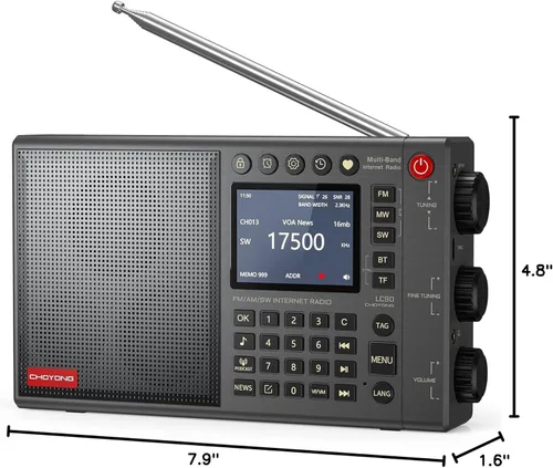 Miniatura 9 de CHOYONG Radio de Internet LC90 Wi-Fi/4G, radio FM/LW/MW/SW portátil con batería recargable de 5000 mAh, estaciones de radio 40K, altavoz BT, reloj