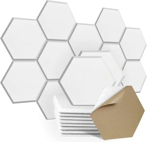 Miniatura 11 de SHJADE Paneles acústicos hexagonales autoadhesivos, paquete de 12 paneles acústicos de 12 x 10 x 0.4 pulgadas, azulejos de cuña insonorizados