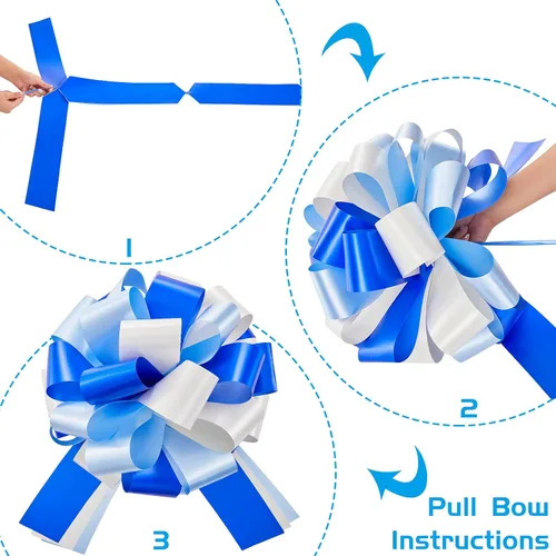 Miniatura 3 de Lazo grande para automóvil de 20 pulgadas, color azul y blanco, grande, para envolver regalos, con cinta de 20 pies para regalo, decoración