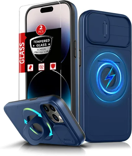 Miniatura 60 de Funda magnética para iPhone 11 Pro compatible con carga inalámbrica MagSafe, con 2 protectores de pantalla, anillo kickstand de 360° integrado +