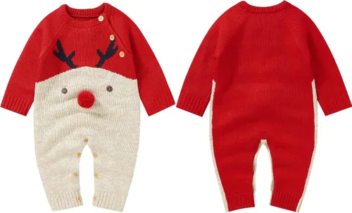 Miniatura 5 de Maemukilabe Suéter de punto de Navidad para bebé niño y niña, mono de manga larga, 1 pieza, ropa de otoño e invierno