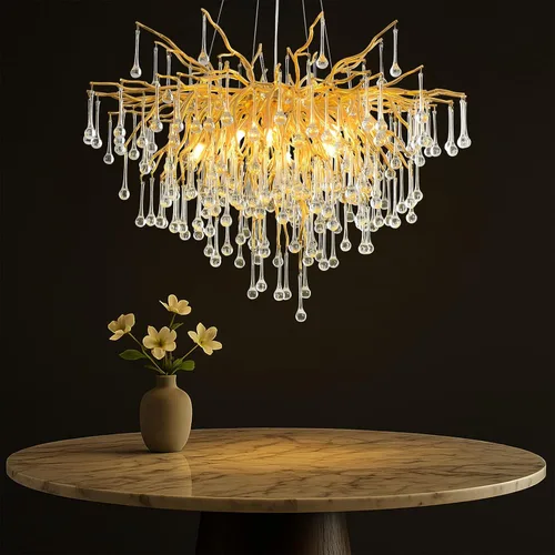 Miniatura 11 de Candelabro de cristal para comedor, lámpara moderna de 24 pulgadas para sala de estar, candelabros de rama de árbol dorado con 8 luces, lámpara