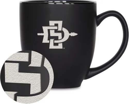 Miniatura 383 de Rico Industries - Taza de cerámica mate negra con grabado láser estándar de 15oz para NCAA (escuelas T & U) - Para bebidas calientes o frías