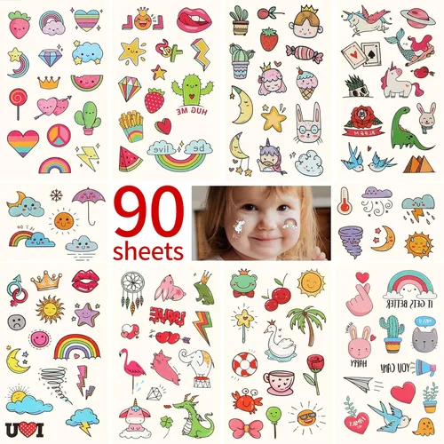 Metker Tatuajes temporales para niños – 90 hojas más de 1000 diseños | Juguetes de tatuajes temporales impermeables para recuerdos de fiesta de