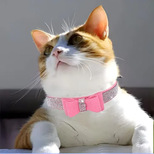 Miniatura 3 de Collar de perro con diamantes de imitación y lazo ajustable para mascotas, talla XXS, XS, tamaño pequeño, mediano y grande, color rosa, talla XX S