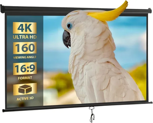 Miniatura 16 de SUPER DEAL Pantalla de proyector de 120 pulgadas, pantalla de proyección retráctil, pantalla HD desplegable manual, formato 1:1 para cine en casa