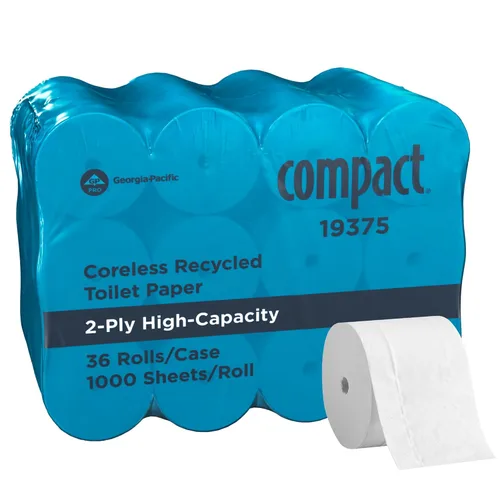 GP PRO (Georgia-Pacific) Compact Coreless 2-Ply Recycled Toilet Paper by Georgia-Pacific, 19375, 1,000 hojas por rollo, 36 rollos por caja