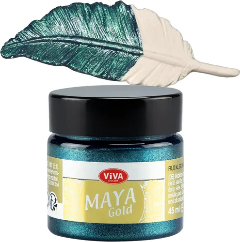 Viva Decor Maya Gold (Petrol) 1.52 onzas líquidas - Pintura acrílica metálica brillante para trabajos creativos en madera, vidrio y porcelana.