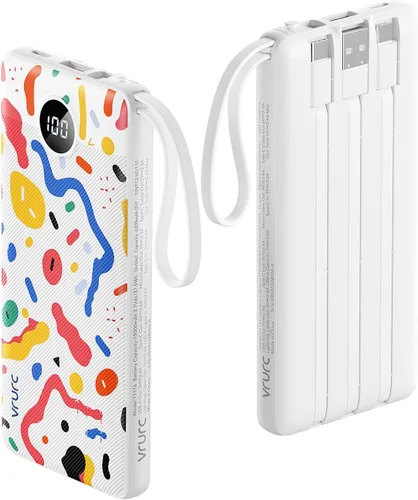 Miniatura 12 de VRURC Cargador de teléfono portátil, cargador portátil de viaje con 4 cables, 5 salidas 2 entradas banco de energía USB C delgado, cables integrados
