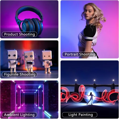 Miniatura 7 de Varita de luz LED RGB de 360° RGB para fotografía de estudio, luces de tubo alimentadas por batería, 12 efectos de iluminación, luz de cámara