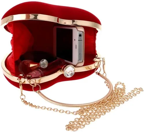 Miniatura 4 de Bolsos de mano de terciopelo en forma de corazón para mujer, bolsa de fiesta de noche con cadena para el hombro