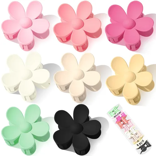 Miniatura 11 de Pinzas para el pelo de flores, 8 unidades, lindas pinzas para el cabello, pinzas para el cabello mate, pinzas de garra grande, sujeción fuerte