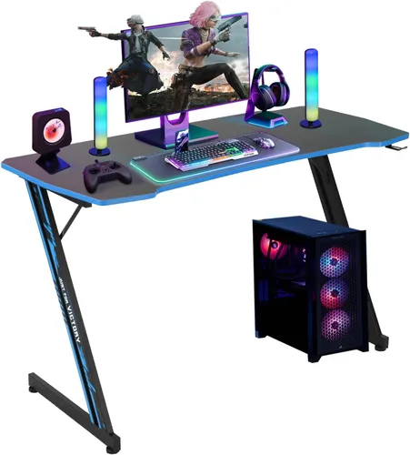 Miniatura 14 de Dkelincs Escritorio de juegos de 89 cm para PC, escritorio de oficina en casa, mesa de juegos en forma de Z. Estación de trabajo para jugadores Azul