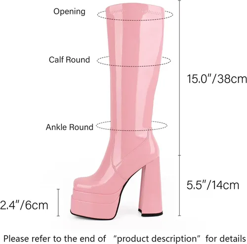 Miniatura 4 de wetkiss Botas de plataforma hasta la rodilla con tacón grueso para mujer, botas negras de tacón alto para mujer, bota gogó con cremallera lateral