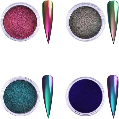 Juego de 4 piezas con efecto camaleón para uñas con purpurina en polvo, pigmento metálico, esmalte de polvo cromado, pigmento brillante, decoración