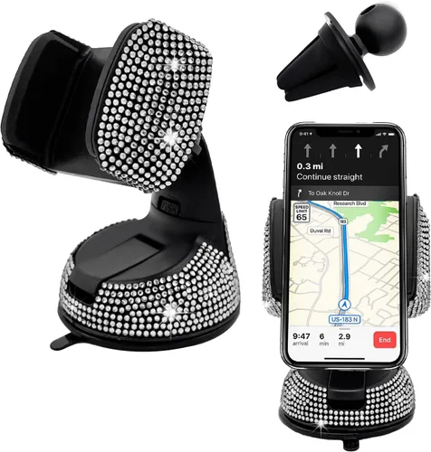 Miniatura 10 de Bling Soporte de Teléfono para Coche, Soporte de Teléfono Ajustable en 360 Grados de Cristal para Salpicadero y Ventilación de Coche, Soporte